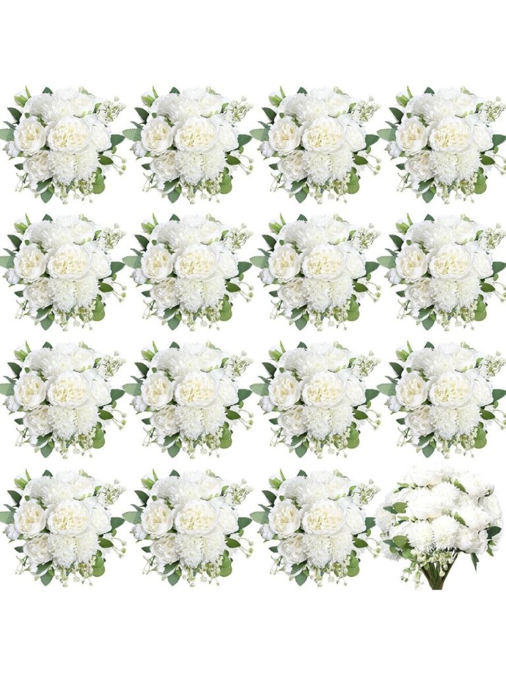 16 Bundles White Peonies Artificial Flowers - Bulk Floral Decor for Home